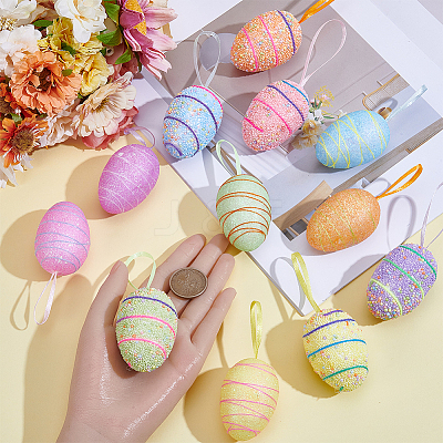 2 Sets 2 Styles Easter Egg Foam Glitter Powder Pendant Decorations AJEW-SP0004-78B-1