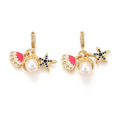 Brass Micro Pave Clear Cubic Zirconia European Dangle Charms KK-N271-05G-1