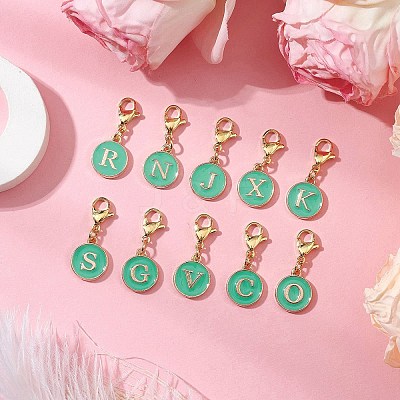 26Pcs Flat Round with Letter A~Z Alloy Enamel Pendant Decorations HJEW-JM02562-1