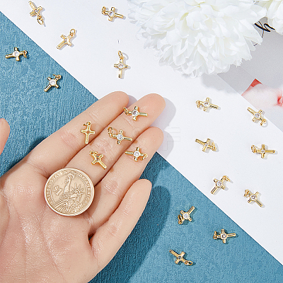 20Pcs Brass Micro Pave Cubic Zirconia Tiny Cross Charms KK-DC0001-85-1