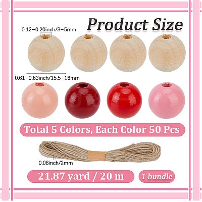 250Pcs 5 Colors Spray Painted Round Natural Schima Wood Beads WOOD-PA0001-73A-1