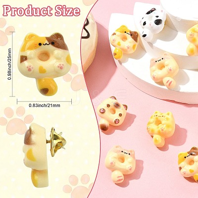 10Pcs 5 Colors Cartoon Cat-shape Doughnut Resin Lapel Pin Backs JEWB-CJ0003-07-1