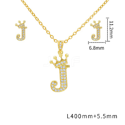 Brass Micro Pave Clear Cubic Zirconia Pendant Necklaces & Stud Earrings Sets FS-WG8C370-10-1
