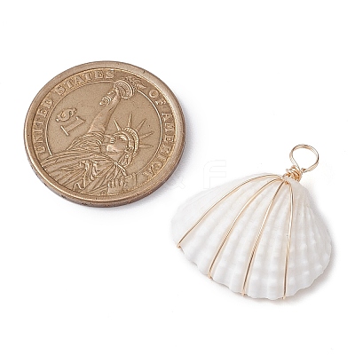 Copper Wire Wrapped Shell Pendants PALLOY-JF02706-1