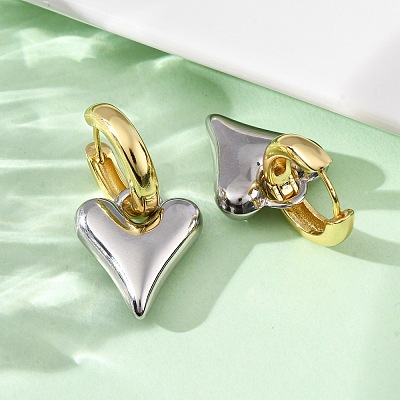 Two Tone Heart Brass Hoop Earrings EJEW-D322-12GP-01A-1