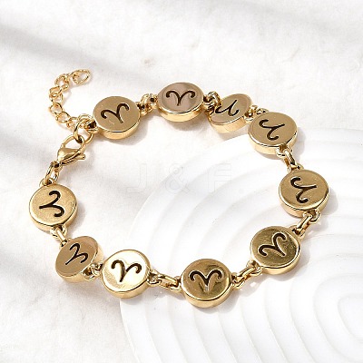 12 Constellations 304 Stainless Steel Link Chain Bracelets BJEW-I239-01G-06-1