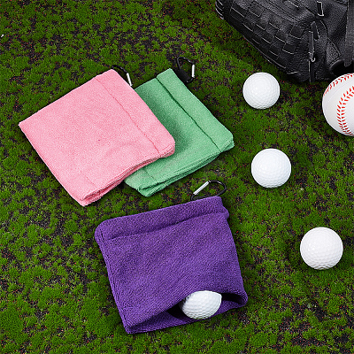 3Pcs 3 Colors Polyester Fibre Golf Wipe Towel AJEW-OC0005-36B-1