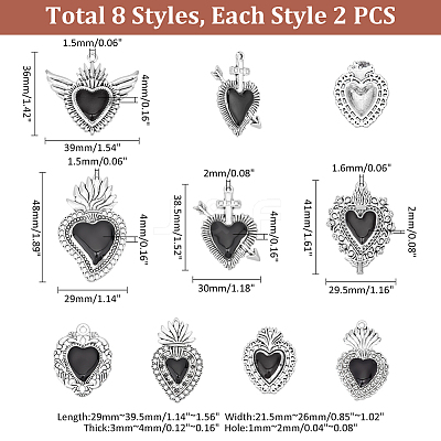 16Pcs 8 Styles Alloy Pendants ENAM-UN0001-10-1