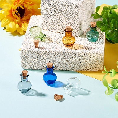 6Pcs 6 Colors Round Glass Cork Bottles Ornament AJEW-TA0001-75-1