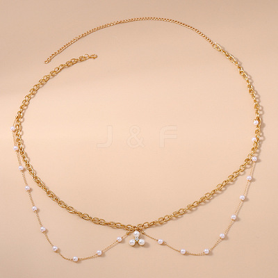Zinc Alloy with Plastic Pearl Link Chain Double Layer Waist Belly Chains for Women FS-WGDE03B-01-1