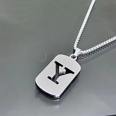 Rectangle with Laser Cut Letter 201 Stainless Steel Initial Pendant Necklaces WGA5E8C-25-1