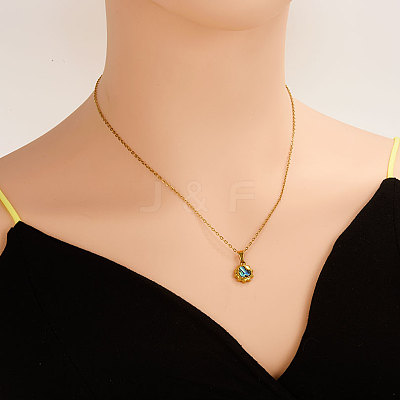 Stylish 304 Stainless Steel Pave Natural Paua Shell Heart-shaped Pendant Necklaces OG2679-3-1