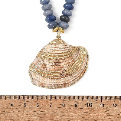 Ocean Electroplated Natural Scallop Shell Pendant Natural Blue Aventurine(Dyed & Heated) Rondelle Braided Bead Necklaces NJEW-JN06445-03-1