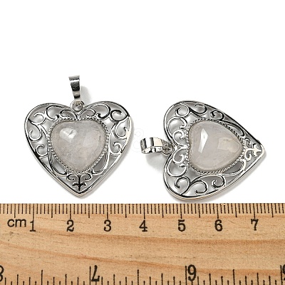 Natural Quartz Crystal Rock Crystal Peach Love Heart Pendants G-G158-01K-1