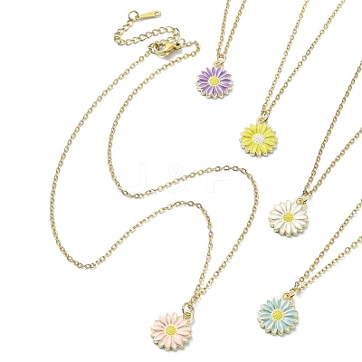 Alloy Enamel Sunflower Pendant Necklace with 304 Stainless Steel Chains NJEW-JN04412-01-1