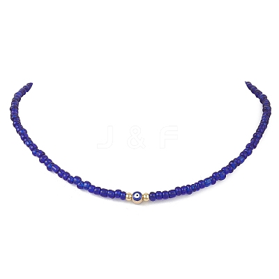 10Pcs 10 Colors Bohemian Brass Enamel Evil Eye & Glass Seed Beaded Necklaces NJEW-MZ00145-1