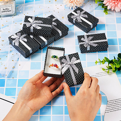 Polka Dot Print Cardboard Jewelry Gift Boxes with Bowknot CON-TAC0001-10E-1