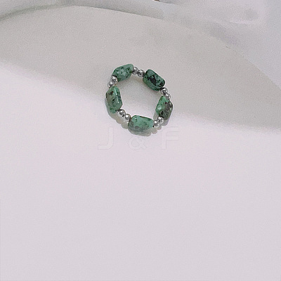 Handmade Natural Green Spot Jasper Stretch Rings ZE1660-6-1