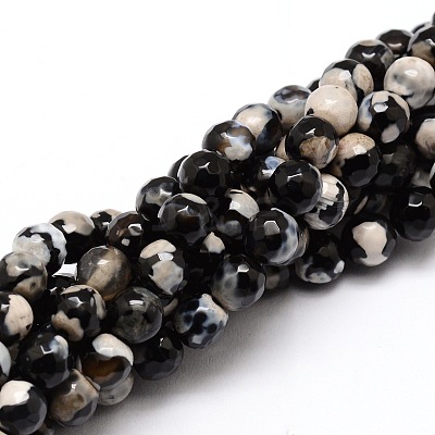 Faceted Natural Agate Round Beads Strands G-E319C-6mm-06-1