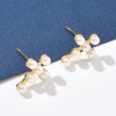 Cross Brass Stud Earrings EJEW-A132-01G-1