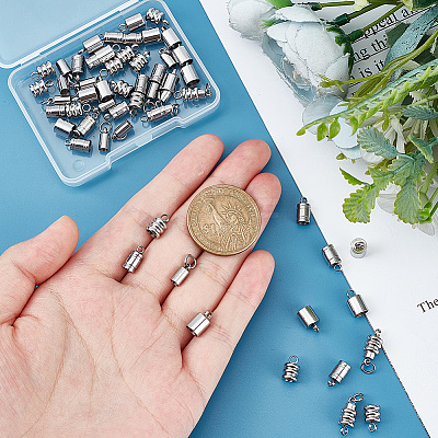 60Pcs 4 Style 201 & 304 Stainless Steel Cord Ends STAS-UN0047-78-1