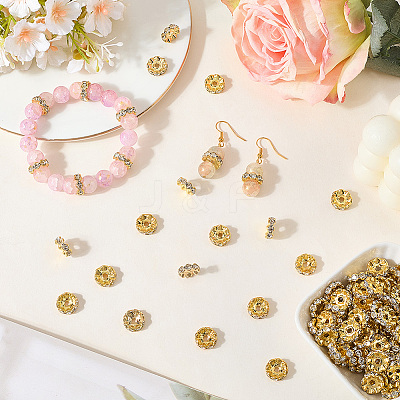 120Pcs Brass Rhinestone Spacer Beads RB-PA0001-03G-01-1
