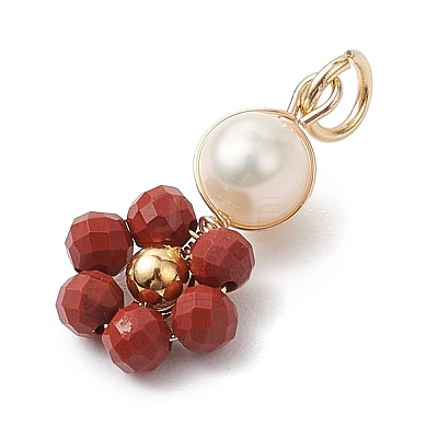 12Pcs 12 Styles Natural Mixed Gemstone Faceted Round Coppwer Wire Wrapped Pendants PALLOY-JF02911-1