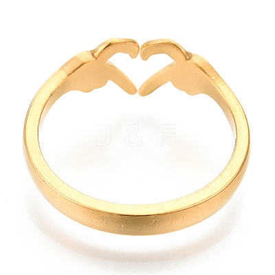 Ion Plating(IP) 304 Stainless Steel Hand Heart Cuff Rings X-RJEW-N038-121LG-1