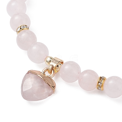 Natural Rose Quartz Round Beaded Stretch Bracelets BJEW-JB09727-03-1