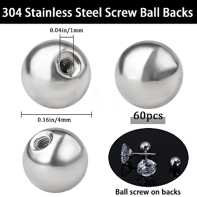 60Pcs Stainless Steel Ear Nuts STAS-BBC0005-14P-1