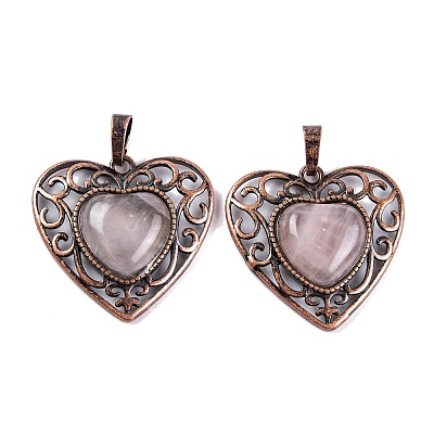 Natural Rose Quartz Peach Love Heart Pendants G-G158-01-18-1