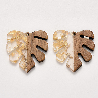 Transparent Resin & Walnut Wood Pendants X-RESI-S358-24-D01-1