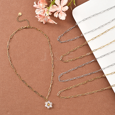 12Pcs 4 Styles 304 Stainless Steel Paperclip Chain Necklaces NJEW-SC0001-56-1