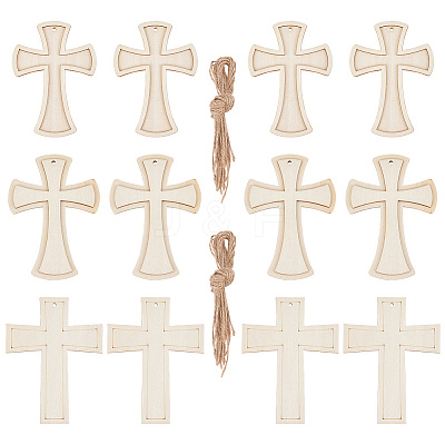 15Pcs 3 Styles Unfinished Wood Cross Pendants WOOD-AR0001-31-1