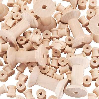250 Pcs 2 Styles Wooden Empty Spools WOOD-TA0001-58-1