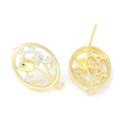 Brass Pave Clear Cubic Zirconia Stud Earring Findings KK-F875-04G-1