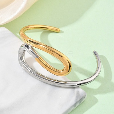 Two Tone 304 Stainless Steel Cuff Bangles for Women BJEW-F540-01GP-1