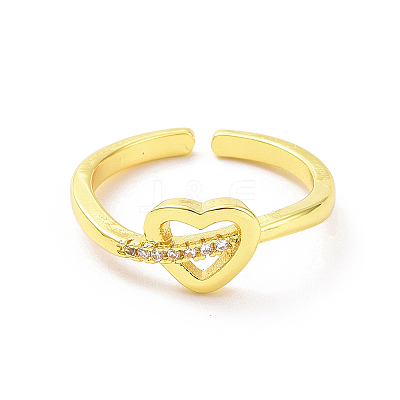Clear Cubic Zirconia Heart Open Cuff Ring RJEW-H127-11G-1