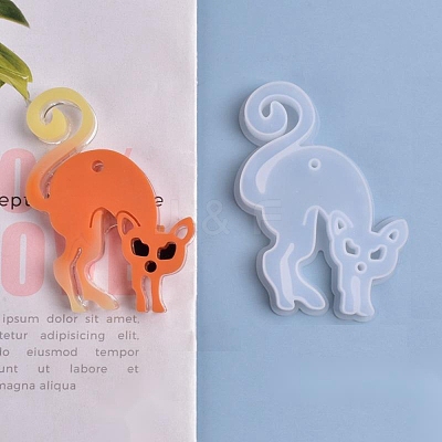 Halloween DIY Cat Shape Pendant Silicone Molds DIY-P006-40-1