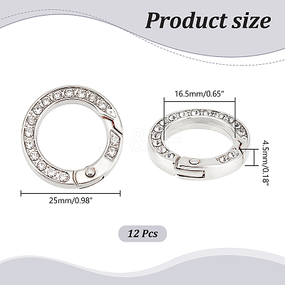 12pcs Alloy Spring Gate Ring with Rhinestone FIND-UN0003-37P-1