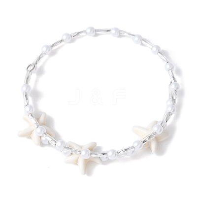 Synthetic Turquoise Beaded Bangles BJEW-JB11588-02-1