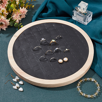 92-Slot Wooden Ring Jewelry Display Round Tray EDIS-WH0030-20B-1