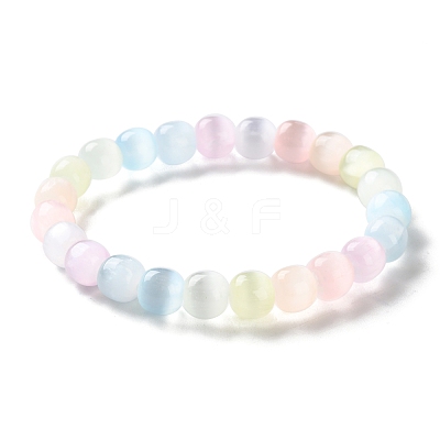 Dyed Natural Selenite Round Beaded Stretch Bracelets for Women BJEW-G731-01B-1
