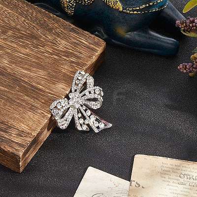 1Pc Bowknot Alloy Rhinestone Lapel Pins for Clothes JEWB-CP0001-43-1