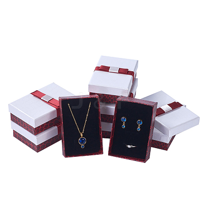 Kraft Cotton Filled Rectangle Cardboard Jewelry Set Boxes with Bowknot X-CBOX-N006-03-1