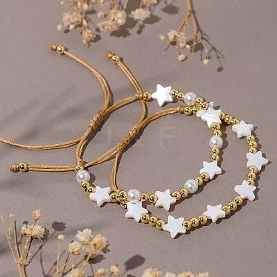 2Pcs Brass Round Beades Braided Bead Bracelets for Women BF4650-1