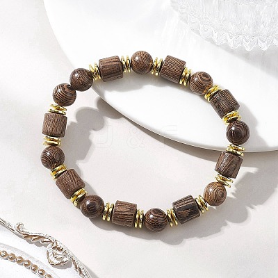 Natural Wenge Wood & Non-magnetic Synthetic Hematite Beads Stretch Bracelets for Women Men BJEW-JB13386-1