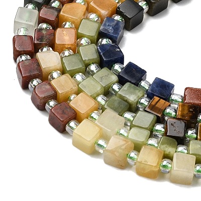 Synthetic Goldstone & Natural Tiger Eye & Golden Sheen Obsidian & Sodalite & Chinese Southern Jade & Yellow Aventurine & Sesame Jasper & African Bloodstone Beads Strands G-H333-03F-1