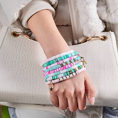 Polymer Clay Heishi Beads Stretch Bracelets Sets BJEW-SZ0001-51-1