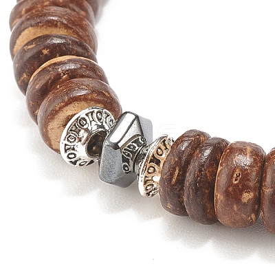 Coconut & Synthetic Hematite Stretch Bracelet BJEW-JB07990-1